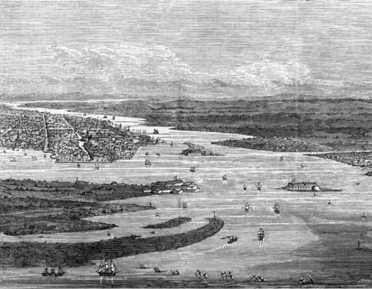 Charleston harbour, South Carolina, with sunken ships. Artist: Unknown