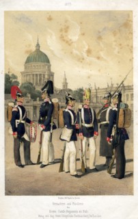 Grenadiers and fusiliers of the Prussian army, 1857.Artist: W Korn
