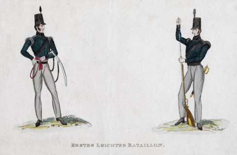 German soldiers from the Waterloo period, 19th century. Artist: Unknown