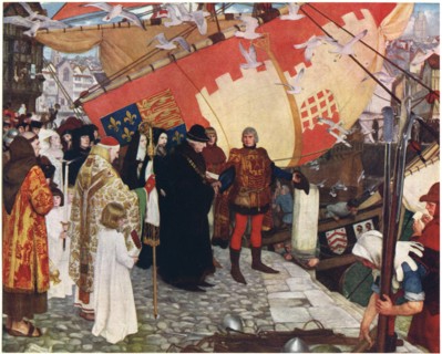 'The Departure of John and Sebastian Cabot from Bristol in 1497', c1900-1930Artist: Ernest Board