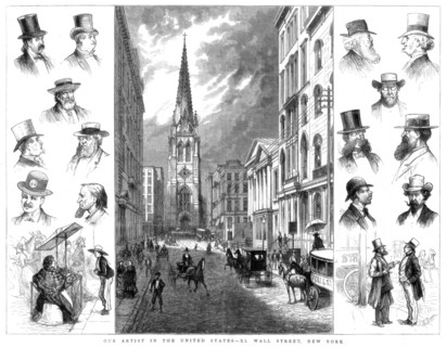 American businessmen and Wall Street, New York, USA, 1877. Artist: Unknown