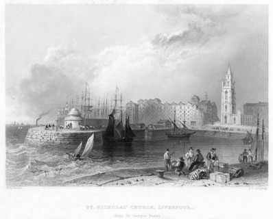 St Nicholas' Church, Liverpool, 1841.Artist: William Henry Bartlett