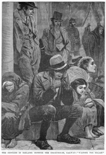 The Distress in Ireland: Outside the Courthouse, Galway - Waiting for Relief, 19th century. Artist: Unknown