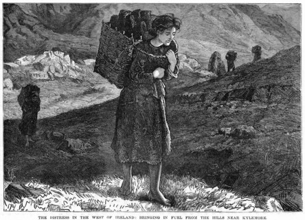 The Distress in the West Ireland: Bringing in Fuel from the Hills near Kylemore, 19th century. Artist: Unknown