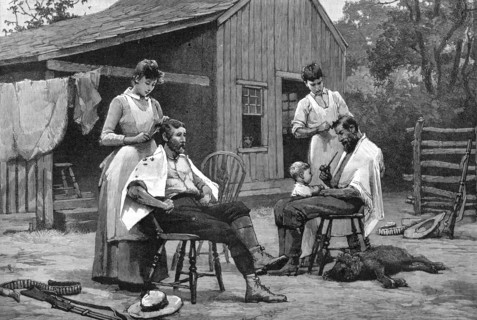 'One of a Lady's Duties - Hair Cutting En Famille', 1889. Artist: Unknown