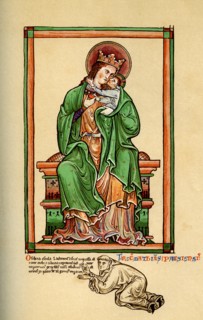 Matthew Paris at the feet of the Virgin and Child, 13th century, (1892). Artist: Unknown