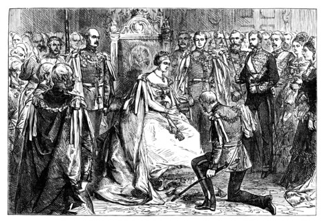 Queen Victoria holding the first investiture of the order of the Star of India, c1861. Artist: Unknown