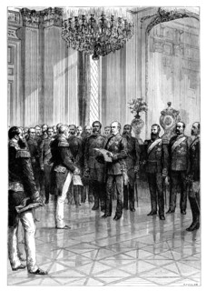 Proclaiming Kaiser Wilhelm I as first German Emperor, Versailles, 1871 (late 19th century). Artist: R Taylor
