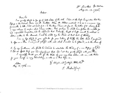 A letter from Samuel Richardson to Dr Smollett, 1756, (1840). Artist: Samuel Richardson