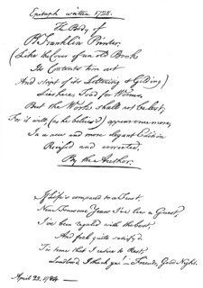 Benjamin Franklin's epitaph, written by himself, 1728, (1840). Artist: Benjamin Franklin