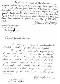 Letters from Dr Beattie to David Garrick and from Sir William Jones, 1771, (1840). Artist: James Beattie