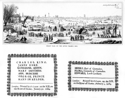 Frost fair on the River Thames, and specimens of printing, February 1684, (1840). Artist: Thomas Wyck