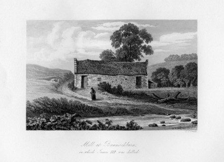 Mill at Bannockburn, in which James III of Scotland was killed in 1488, (1840).Artist: C J Smith