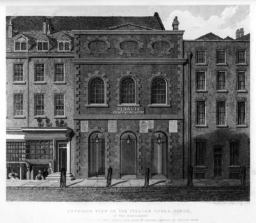 Exterior view of the Italian Opera House, Haymarket, 18th century, (1840). Artist: Charles John Smith