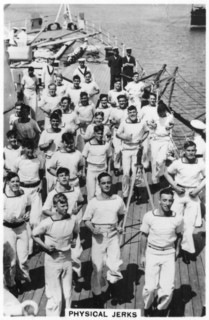 Physical jerks; exercise on board HMS 'Devonshire', 1937. Artist: Unknown