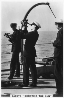 Cadets 'shooting the sun', Royal Navy College, 1937. Artist: Unknown