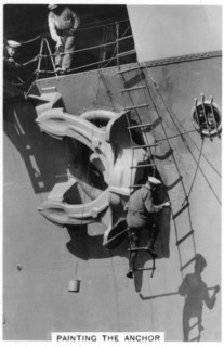 Painting the anchor of the aircraft carrier HMS 'Courageous', 1937. Artist: Unknown