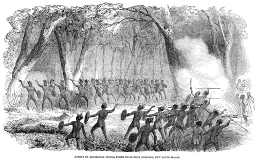'Affray of Aboriginal, three miles from Brisbane, New South Wales', 1854. Artist: Unknown