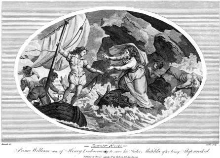 Prince William son of Henry I, endeavouring to save his sister Matilda after bing shipwrecked, 1792. Artist: Unknown