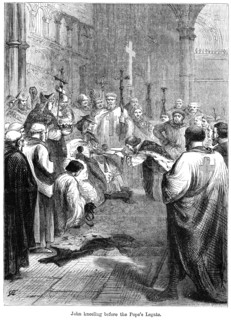 King John (1167-1216) kneeling before the Pope's legate, 1213. Artist: Unknown