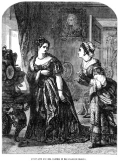 Queen Anne (1665-1714) and Mrs Danvers in the presence chamber. Artist: Unknown