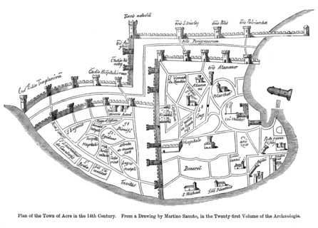 Plan of the town of Acre, Palestine, 14th century. Artist: Unknown