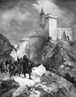 King Richard I (1157-1199) receiving his death wound before the castle of Chaluz, 19th century.Artist: Henri-Louis Dupray