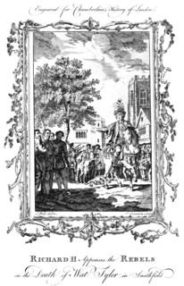 King Richard II appeases the rebels on the death of Wat Tyler, Smithfield, 19th century.Artist: Charles Grignion