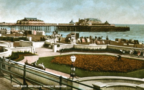 West Pier and Italian Gardens, Brighton, Sussex, 1928. Artist: Unknown