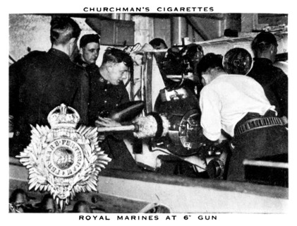 Royal Marines at 6 Gun, 1937.Artist: WA & AC Churchman