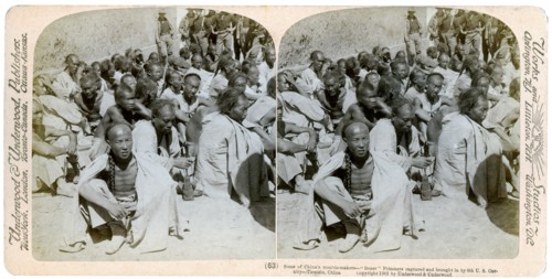 Boxer prisoners captured and brought in by the US 6th Cavalry, Tientsin, China, 1901.Artist: Underwood & Underwood