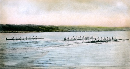 A Trial Spin of the Cornell Crews on Cayuga Lake, 1906. Artist: Unknown