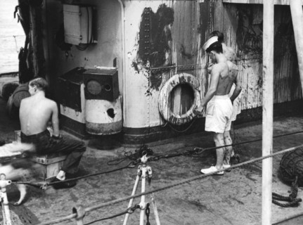 HMS Amethyst, after action on the Yangtze River, 20th April 1949. Artist: Unknown