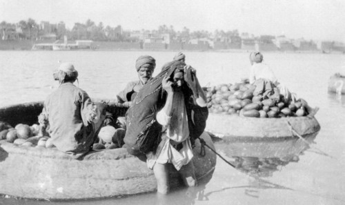 River craft laden with melons, Tigris River, 1917-1919. Artist: Unknown