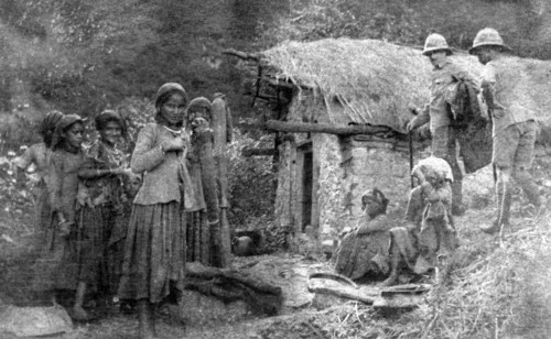 Girls and British soldiers, Chakrata hills, India, 1917. Artist: Unknown