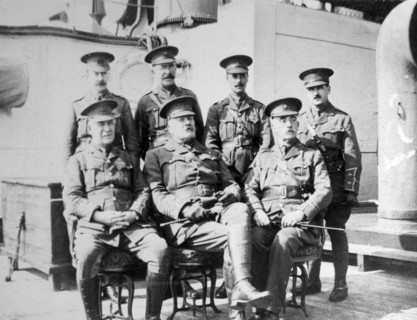 British officers on prison ship 'Royal Edward' moored just off Southend, November 1914. Artist: Unknown