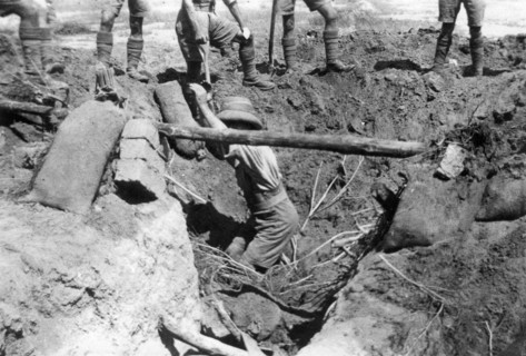 A collapsed British dugout, Mesopotamia, WWI, 1918. Artist: Unknown