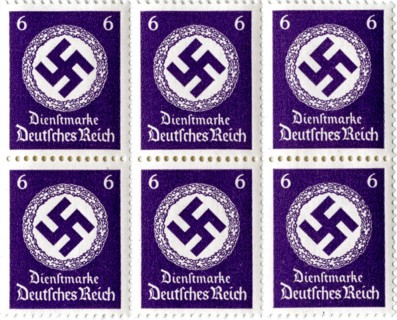 Set of postage stamps featuring a swastika emblem, 1941-1942. Artist: Unknown