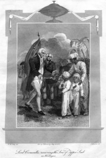Lord Cornwallis (1738-1805) receiving the sons of Tippoo Saib as hostages, 1816.Artist: I Brown