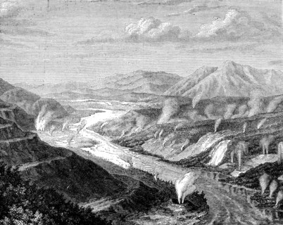 Geysers in Waikato, North Island, New Zealand, 1886.Artist: Lancelot