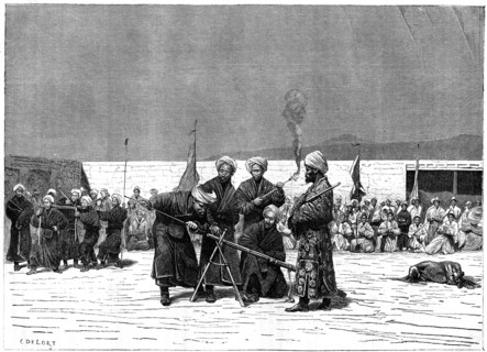 Chinese military exercise, Kashgar, China, 19th century. Artist: Delort