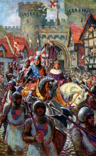 Edward V rides into London with Duke Richard, 1483, (c1920). Artist: C I De Lacy