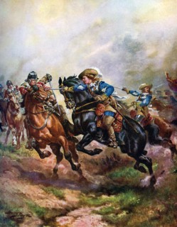 'Prince Rupert's Cavalry Charging at Edgehill in 1642', c1920.  Creator: Harry Payne.