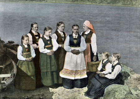 Women and children in national costume, Sognafjorden, Norway, c1890. Artist: L Boulanger