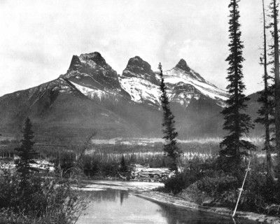 The Three Sisters, Canmore, Canadian Pacific Railway, 1893.Artist: John L Stoddard