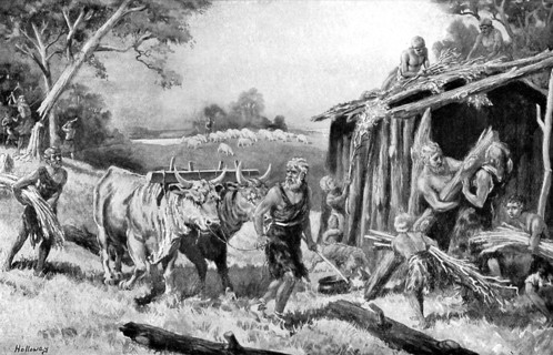 Building a tribal homestead, (c1920). Artist: A Holloway