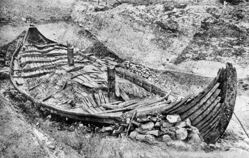 Stern view of the Oseberg Viking ship after months of excavation, Norway, c1904-1905. Artist: Unknown