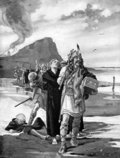 The plunder of Lindisfarne, Northumberland, 793 AD, (c1920). Artist: Margaret Dovaston