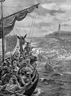 An attack of the Danes on Ireland, 9th century AD, (c1920). Creator: Harry Payne.