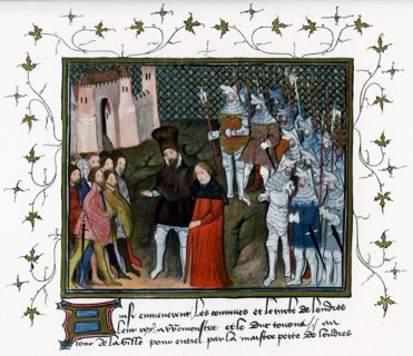 Richard II delivered by Bolingbroke to the citizens of London, 1399, (c1400-c1425). Artist: Unknown